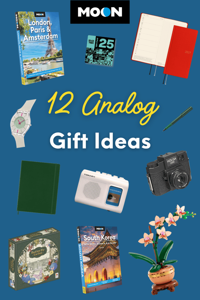 dark blue background with images of gifts spread out around title text